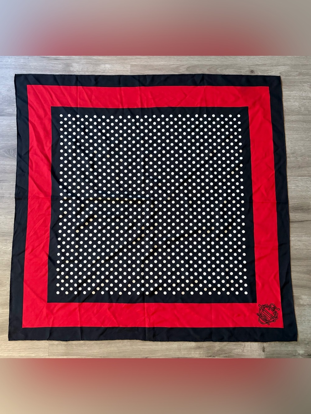Vintage 1980s Rare Silk Dior Polka Dot Scarf with Dior Interlocking Monogram